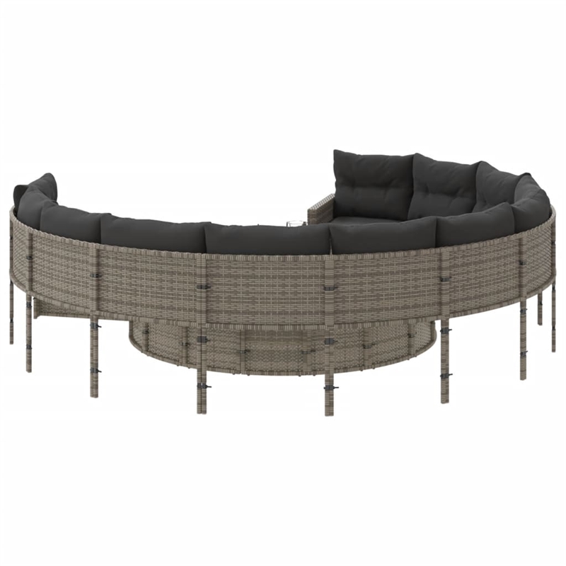vidaXL PE Rattan Round Garden Sofa With Steel Frame and Glass Top in Grey
