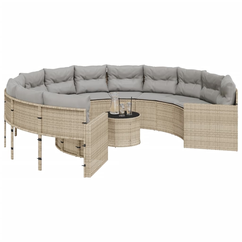 vidaXL PE Rattan Patio Sofa With Steel Frame and Glass Top in Beige