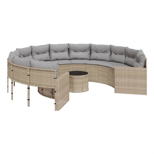 vidaXL PE Rattan Patio Sofa With Steel Frame and Glass Top in Beige