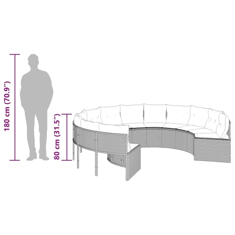 vidaXL Poly Rattan Patio Sofa With Steel Frame in Grey & Navy Blue
