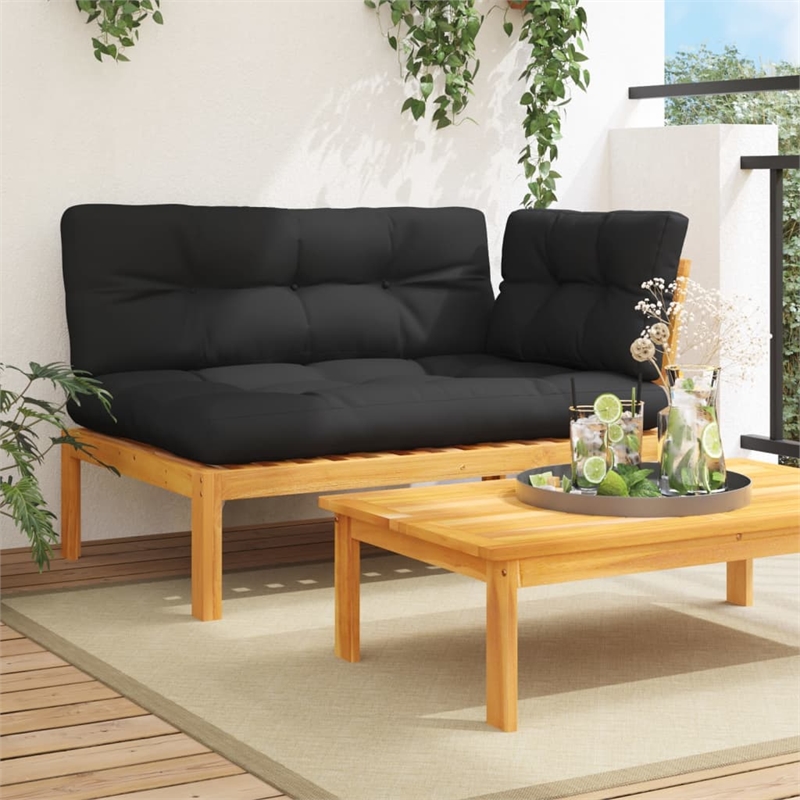 vidaXL Solid Acacia Wood Patio Sofa With Black Cushions