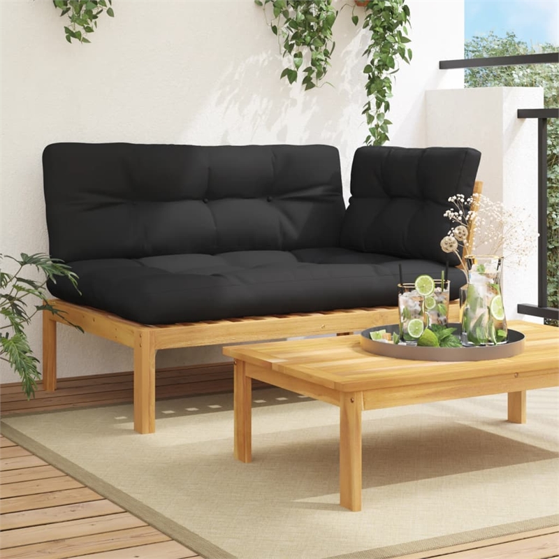 vidaXL Solid Acacia Wood Patio Sofa w/ Polyester Cushions in Black & Natural