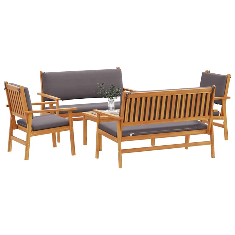 vidaXL 5 Piece Solid Acacia Wood Garden Sofa Set in Brown