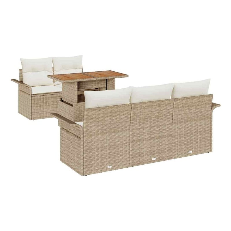 vidaXL 6 Piece Beige Poly Rattan Garden Sofa Set With Cushions in Cream
