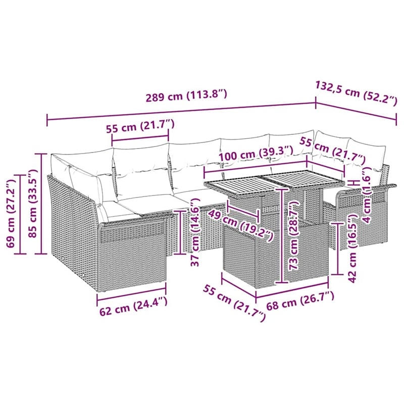 vidaXL 8 Piece Beige Garden Sofa Set With Cushions in Cream