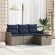 vidaXL 4 Pcs Grey Poly Rattan Garden Sofa Set With Cushions in Navy