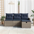 vidaXL 4 Pcs Grey Poly Rattan Garden Sofa Set With Cushions in Navy