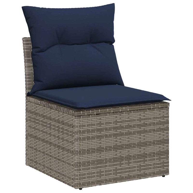 vidaXL 4 Pcs Grey Poly Rattan Garden Sofa Set With Cushions in Navy