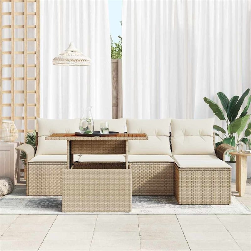 vidaXL 6 Piece Beige Garden Sofa Set With Cushions in Cream