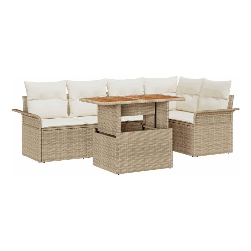 vidaXL 6 Piece Beige Garden Sofa Set With Cushions in Cream