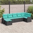 vidaXL 7 Pcs Black Poly Rattan Sofa Set With Cushions in Turquoise