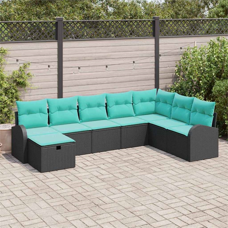 vidaXL 8 Pcs Poly Rattan Sofa Set With Cushions in Black And Turquoise