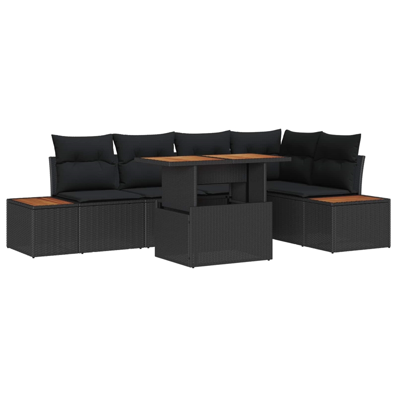 vidaXL 6 Pcs Black & Brown Garden Dining Set With Cushions