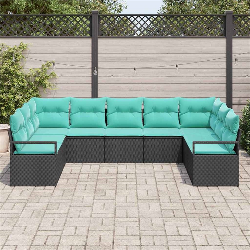 vidaXL 9 Pcs Black & Turquoise Poly Rattan Garden Sofa Set