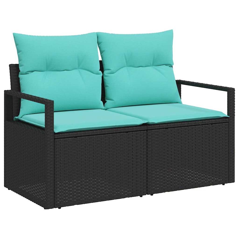 vidaXL 9 Pcs Black & Turquoise Poly Rattan Garden Sofa Set