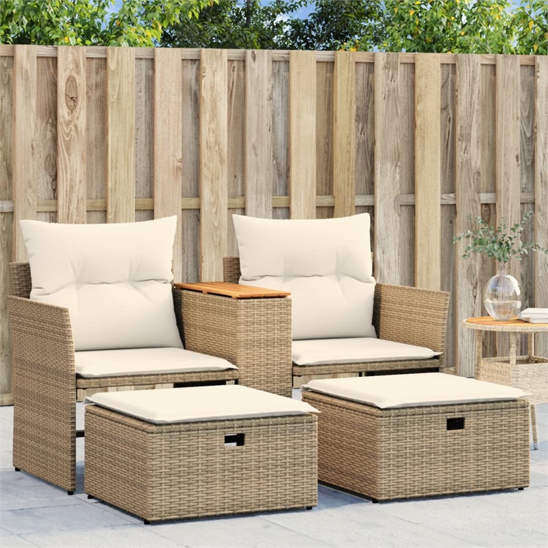 vidaXL 2-Seater PE Rattan Garden Sofa With Adjustable Feet in Beige