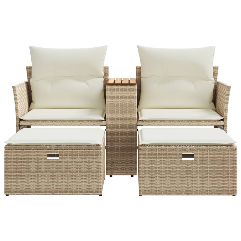 vidaXL 2-Seater PE Rattan Garden Sofa With Adjustable Feet in Beige