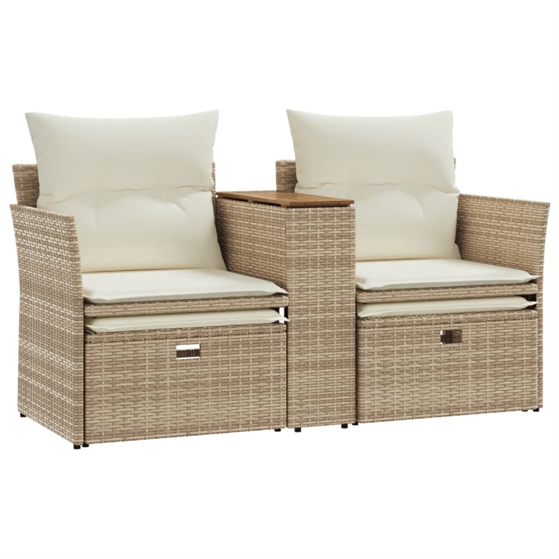 vidaXL 2-Seater PE Rattan Garden Sofa With Adjustable Feet in Beige