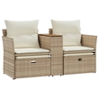 vidaXL 2-Seater PE Rattan Garden Sofa With Adjustable Feet in Beige