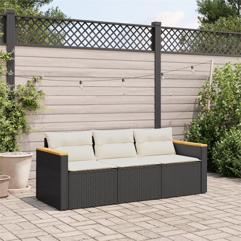 vidaXL Poly Rattan Garden Sofa in Black And Cream