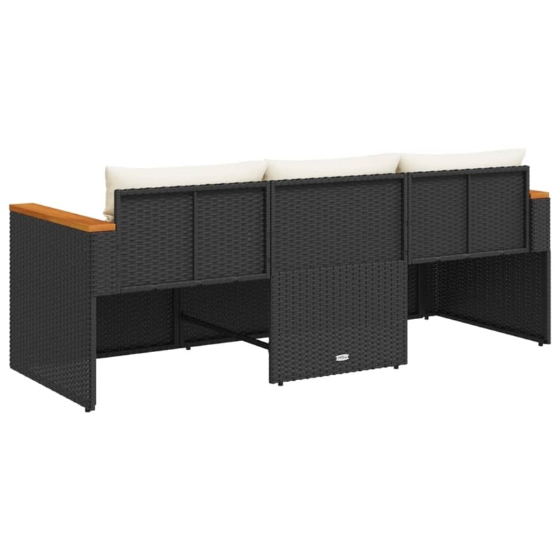 vidaXL Poly Rattan Garden Sofa in Black And Cream