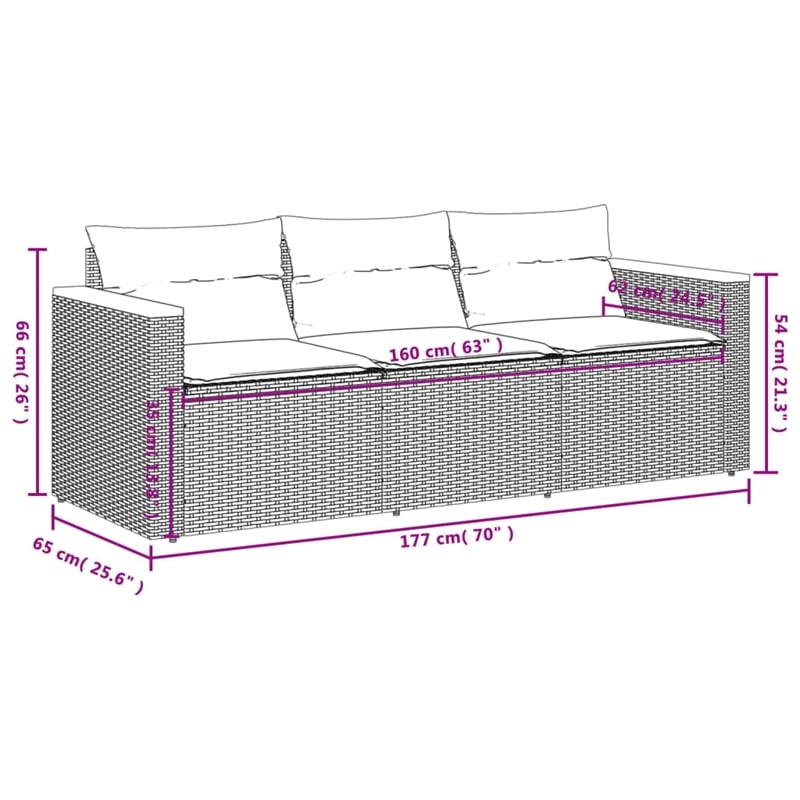 vidaXL Poly Rattan Garden Sofa in Black And Cream