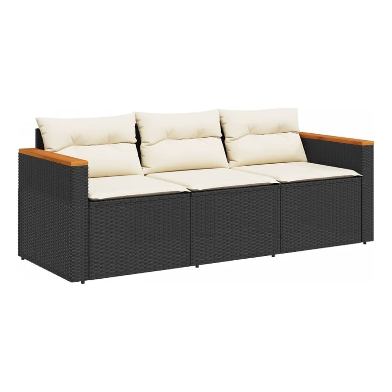 vidaXL Poly Rattan Garden Sofa in Black And Cream