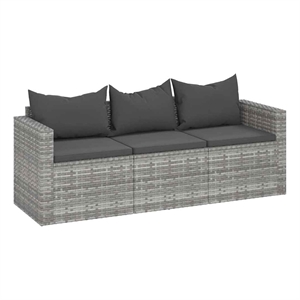 vidaXL 3-Seater Poly Rattan Garden Sofa Modular in Grey