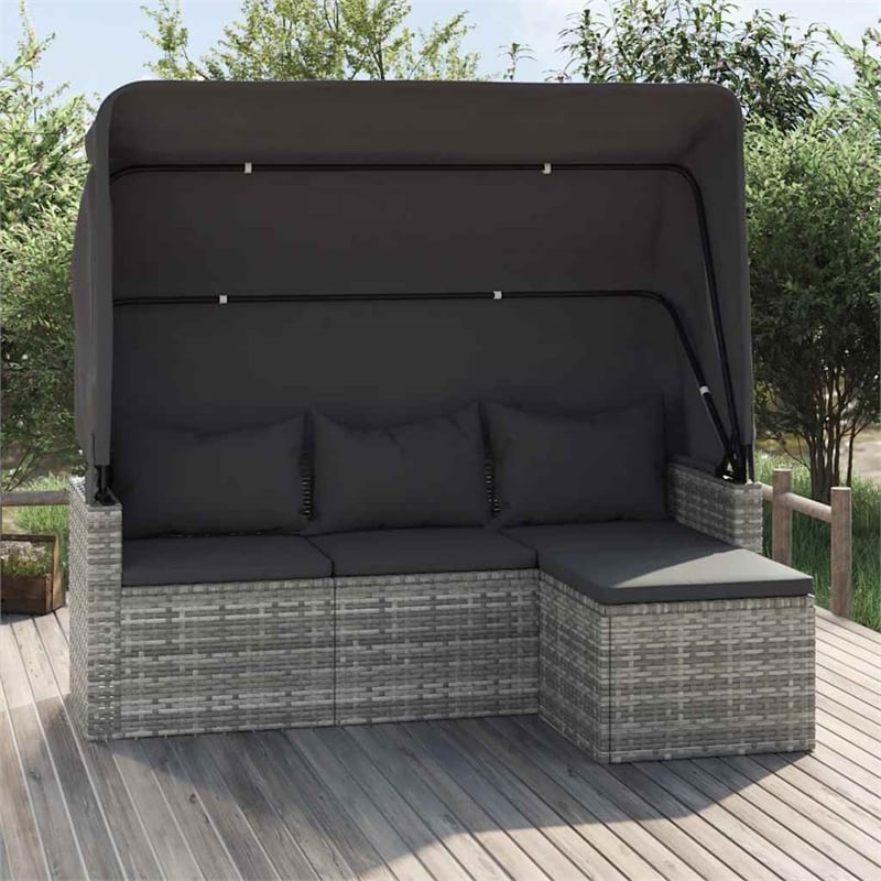 vidaXL 3-Seater PE Rattan Garden Sofa Foldable in Grey