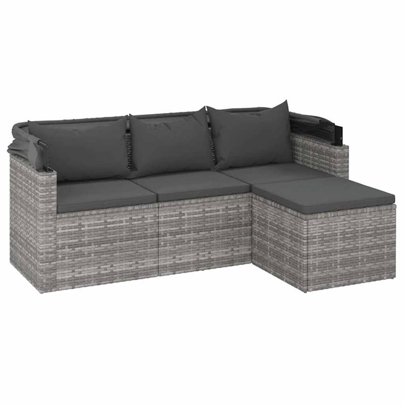 vidaXL 3-Seater PE Rattan Garden Sofa Foldable in Grey