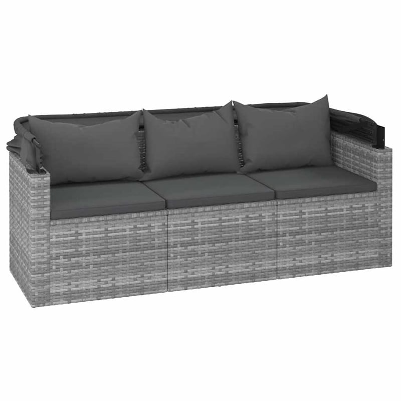 vidaXL 3-Seater PE Rattan Garden Sofa Foldable in Grey