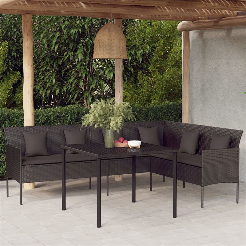 vidaXL L-Shaped Poly Rattan Patio Sofa With Cushions in Black