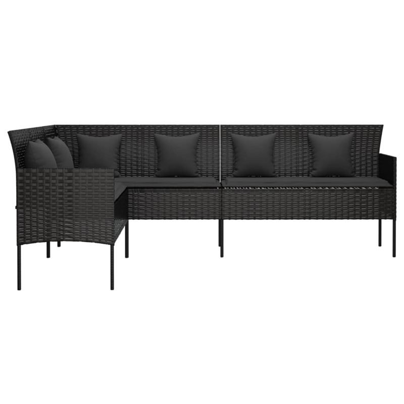 vidaXL L-Shaped Poly Rattan Patio Sofa With Cushions in Black