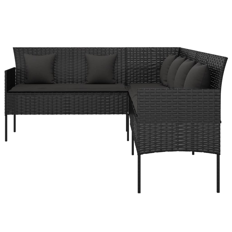 vidaXL L-Shaped Poly Rattan Patio Sofa With Cushions in Black