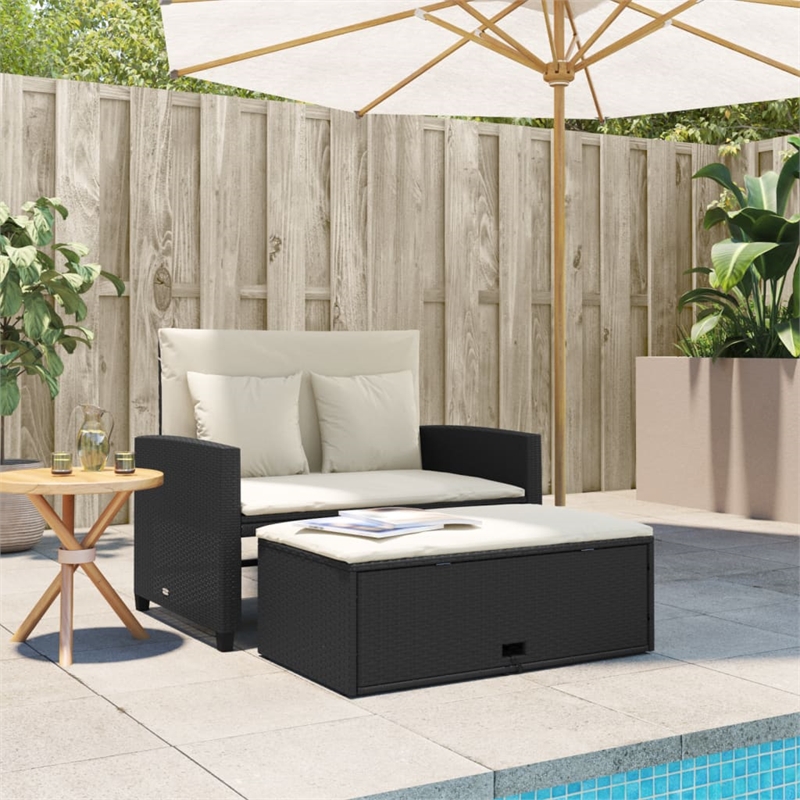 vidaXL Patio Sofa in Black & Cream With White Frame
