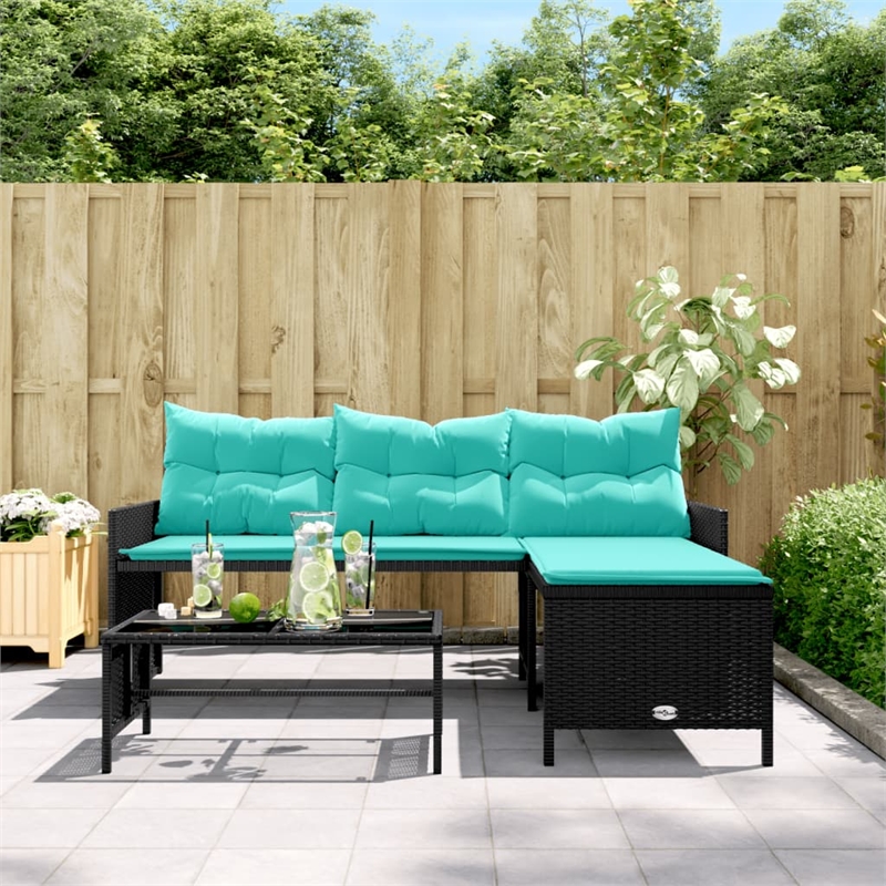 vidaXL Garden Sofa With Blue Cushions in Turquoise/Black Frame