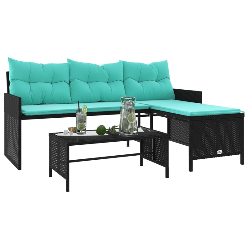 vidaXL Garden Sofa With Blue Cushions in Turquoise/Black Frame