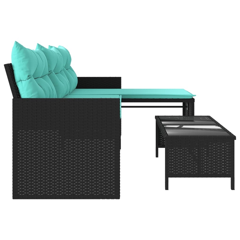 vidaXL Garden Sofa With Blue Cushions in Turquoise/Black Frame
