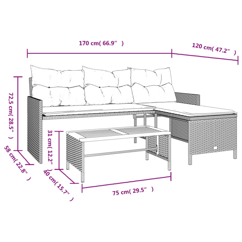 vidaXL Large Modular PE Rattan Garden Sofa in Beige
