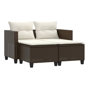 vidaXL 2-Seater PE Rattan Garden Sofa With Removable Covers in Brown