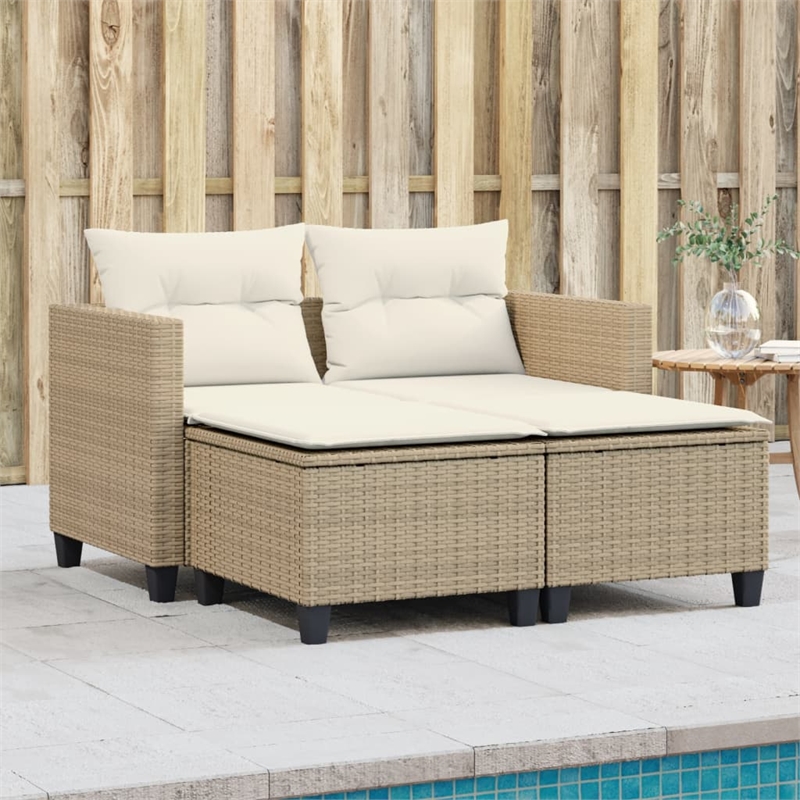 vidaXL Standard PE Rattan Garden Sofa With Removable Covers in Beige