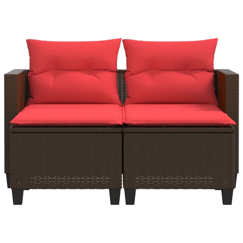 vidaXL 2-Seater PE Rattan And Steel Garden Sofa With Polyester in Brown And Red