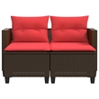 vidaXL 2-Seater PE Rattan And Steel Garden Sofa With Polyester in Brown And Red
