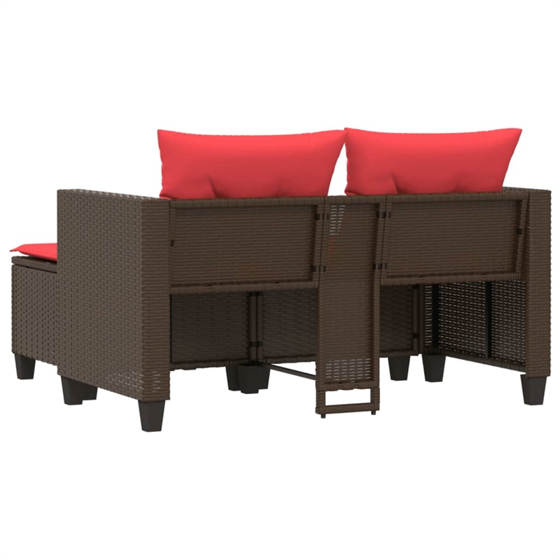 vidaXL 2-Seater PE Rattan And Steel Garden Sofa With Polyester in Brown And Red