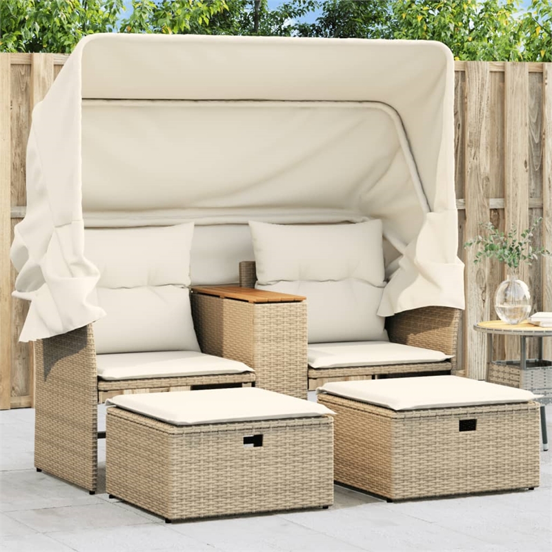 vidaXL PE Rattan Garden Sofa With Removable Covers in Beige