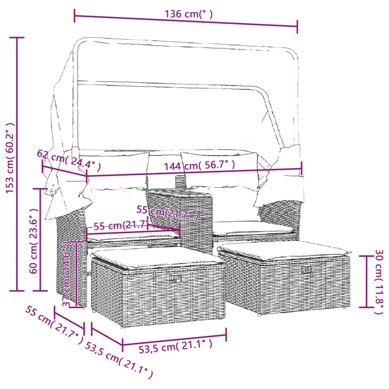 vidaXL PE Rattan Garden Sofa With Removable Covers in Beige