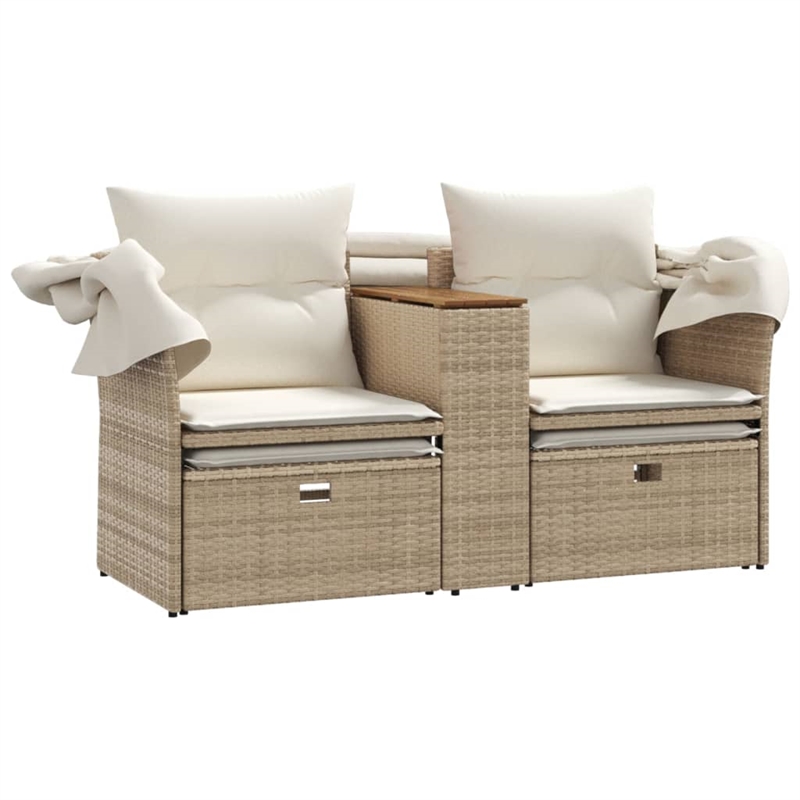 vidaXL PE Rattan Garden Sofa With Removable Covers in Beige