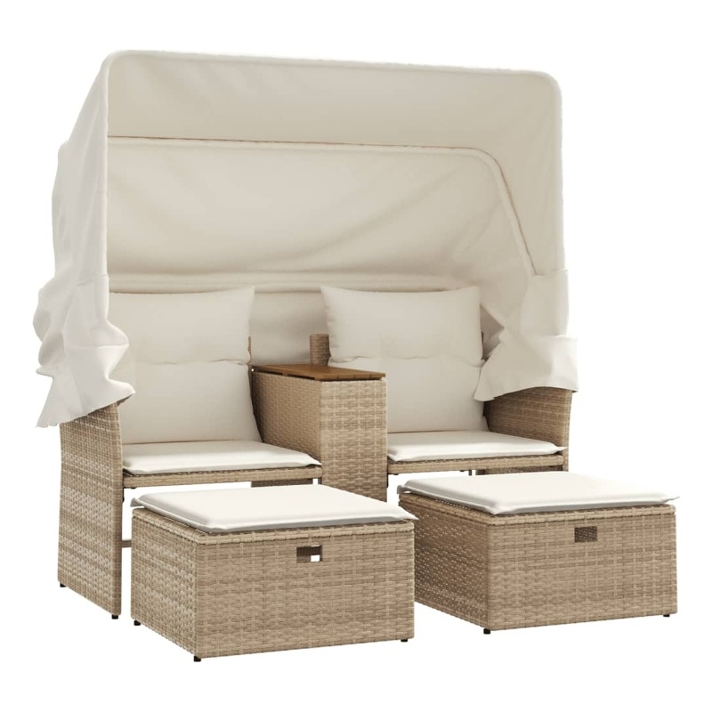 vidaXL PE Rattan Garden Sofa With Removable Covers in Beige