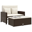 vidaXL 2-Seater Brown Poly Rattan Patio Sofa With Cushions in Cream