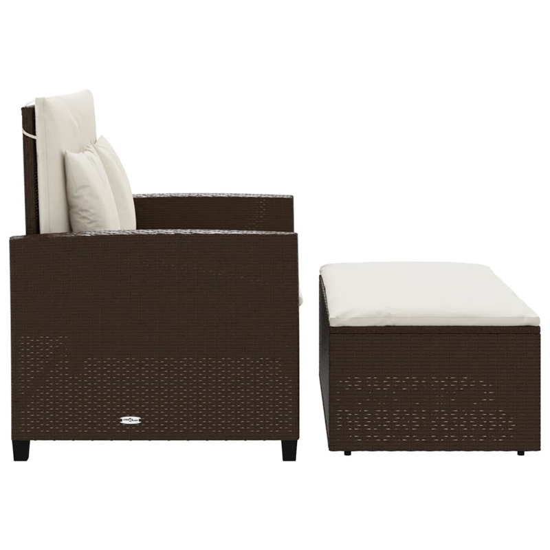 vidaXL 2-Seater Brown Poly Rattan Patio Sofa With Cushions in Cream